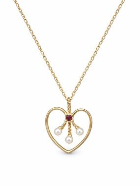 Avon Necklace Vintage Faux Pearl and Ruby Heart Pendant